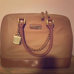 Joy & Iman Leather Handbag w/ Gold Chain and Clock